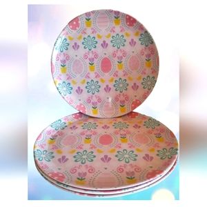 4pc Easter Eggs/Spring Flowers Melamine DINNER PLATES New
